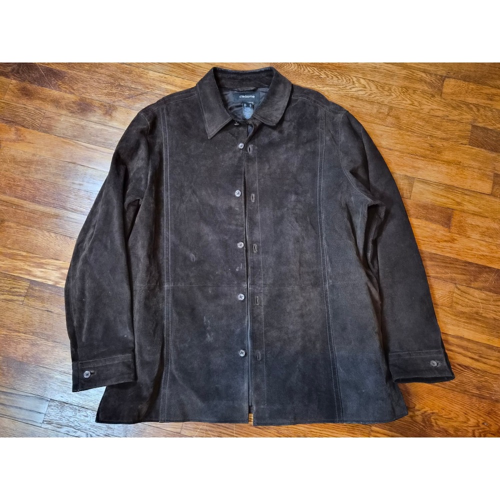 Claiborne Mens Chocolate Brown 100% Pig Suede Button Front Shirt Jacket Size XL